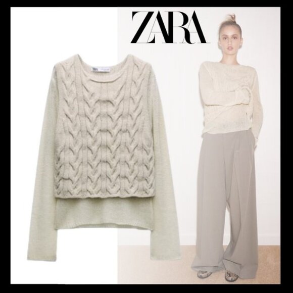 ZARA Wool Blend Knit Sweater Size M NWT Cream - Picture 2 of 9